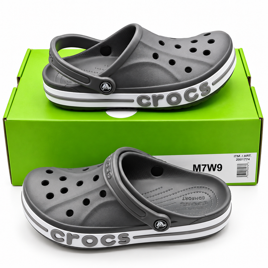 Crocs Bayaband Clogs Women 9 Men 7 Slate Grey Multi Slip On Comfort 205089-0IE
