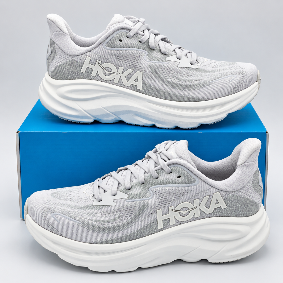HOKA Clifton 10 Women's 9 D Wide Cosmic Grey Stardust Cushioned Running Shoes