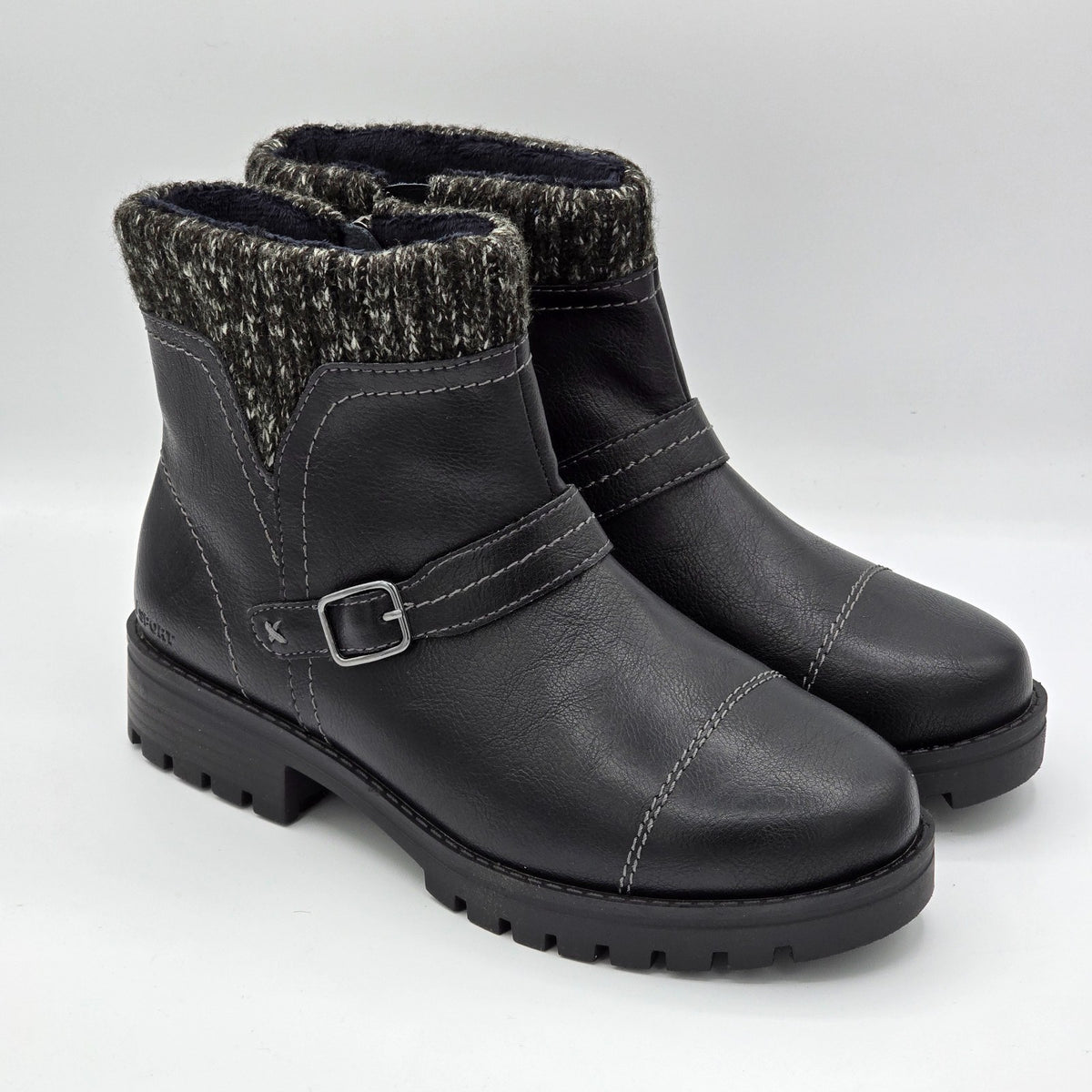 JSport Womens Violet Black Boots with Knit Cuff and Memory Foam Comfort