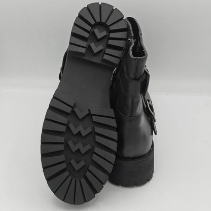 Steve Madden Crusader Leather Combat Boots Women's 8 Black Goth Biker Lug Sole