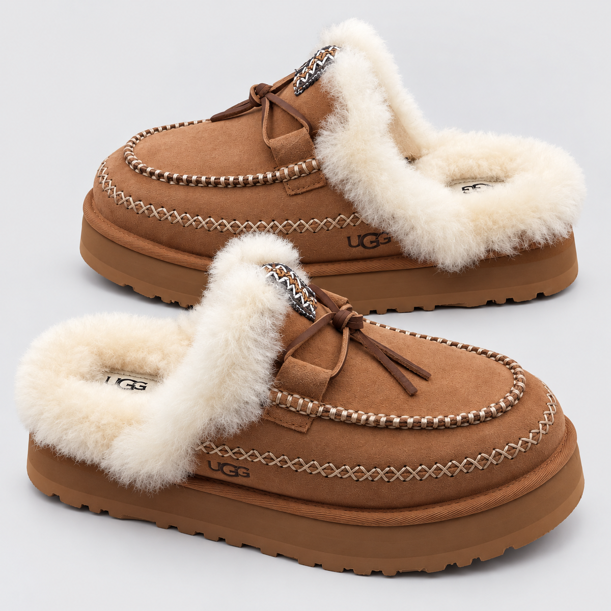 UGG Disquette Alpine Slippers Women US 9 EU 40 Chestnut Suede Platform 1158260
