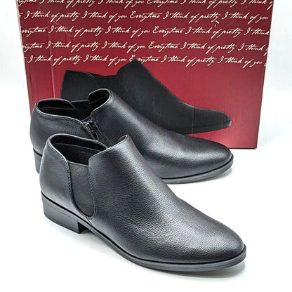 Kensie "Sammy" Faux Pebbled Leather w/ Block Heel & Side Zip Closure (Black) NEW