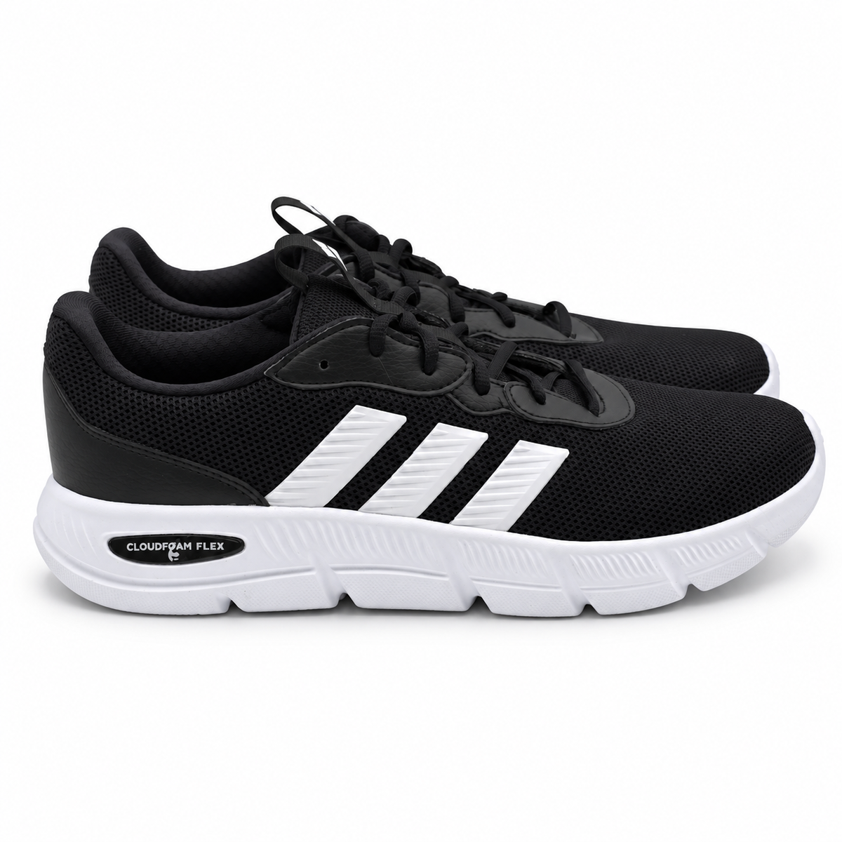 adidas Cloudfoam Flex Laces Mens Wide Black White Walking Shoes HQ4854 Pick Size