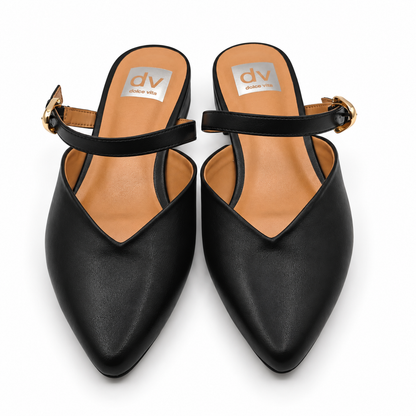 DV Dolce Vita Womens Black Pointed Toe Mule Flats Buckle Strap Shoes Pick Size
