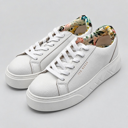 Ted Baker Womens White Leather Floral Platform Sneakers Casual Shoes Pick Size