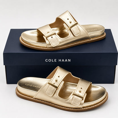 Cole Haan "Marisol" Women's Leather Adjustable Double Banded Sandals - Soft Gold
