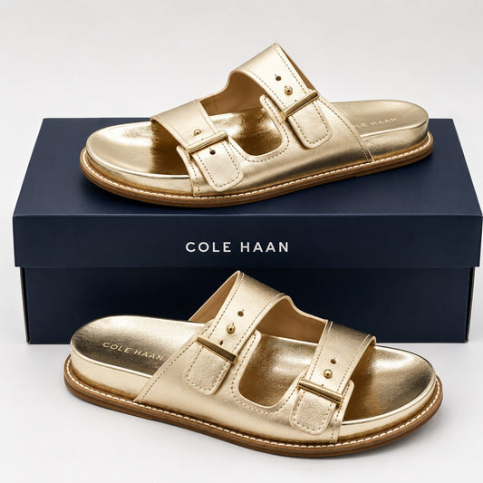 Cole Haan "Marisol" Women's Leather Adjustable Double Banded Sandals - Soft Gold