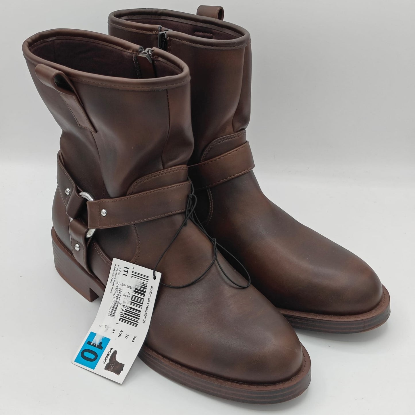 Dolce Vita Pondo Moto Biker Boots Women's  Harness Strap Side Zip Brown
