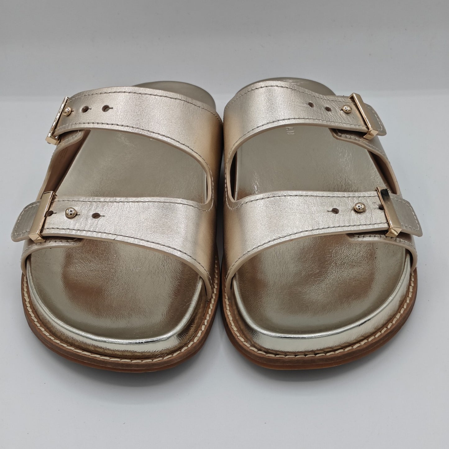 Cole Haan "Marisol" Women's Leather Adjustable Double Banded Sandals - Soft Gold