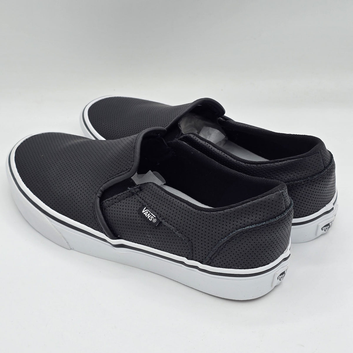 Vans Asher Slip On Shoes Black Perforated Leather VN000VOSDJ6 Women's 9