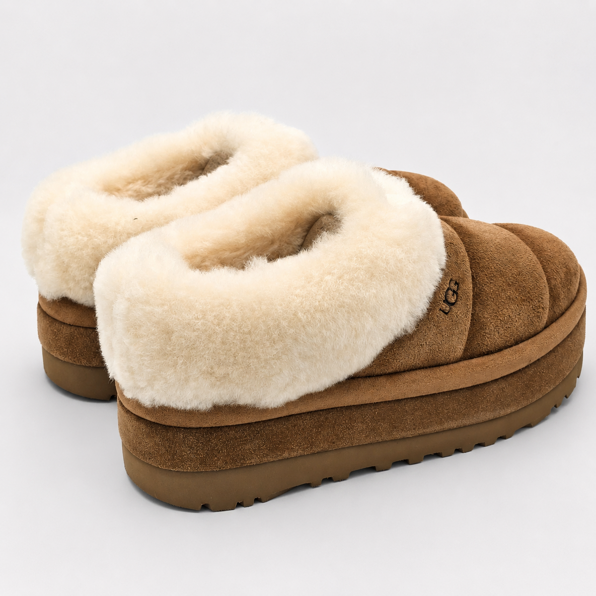 UGG Tazzlita Women's 10 Chestnut Suede Platform Slippers Sheepskin 1146390-CHE