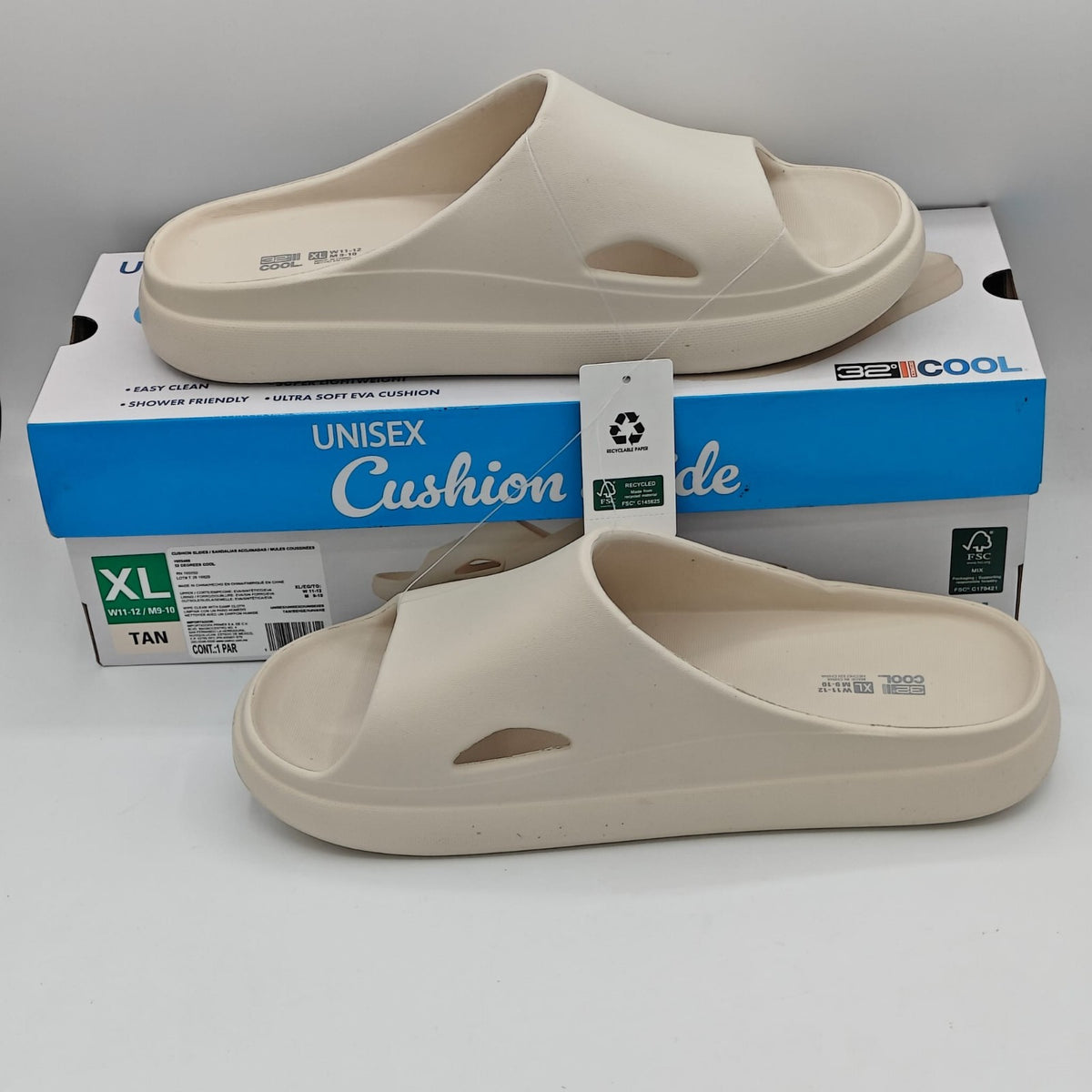32 Degrees Cool Cushion Slides Black Blue Tan Comfort Sandals Unisex Pick Size