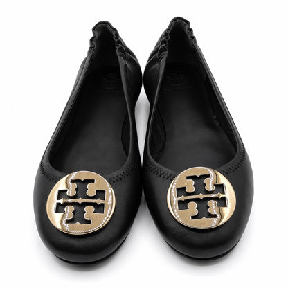 Tory Burch Minnie Travel Ballet Flats Women's 8 Black Gold Nappa Leather 50393