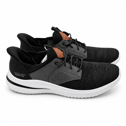 Skechers Delson 3.0 Swift Fit Mens Black Gray Hands Free Slip On Shoes Pick Size