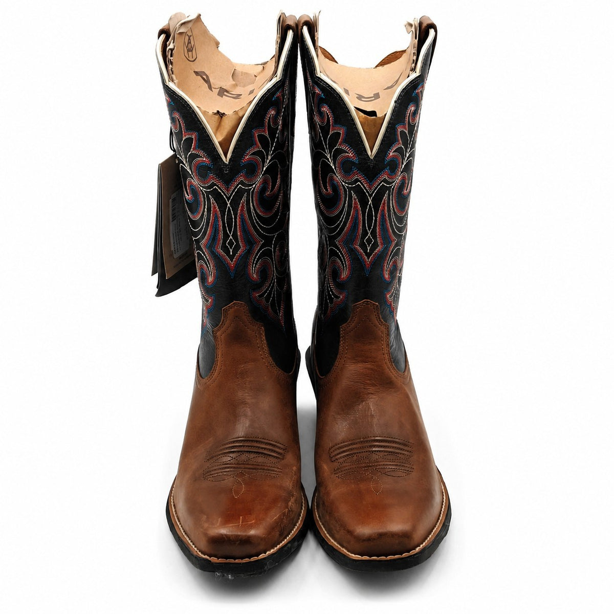 Ariat(R) Round Up Square Toe Western Cowboy Boots Brown Blue Women's 11 B 10040446
