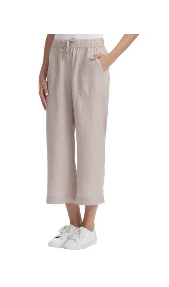 Splendid Sorrento Women's  Khaki Linen Blend Wide Leg Crop Drawstring Pants S