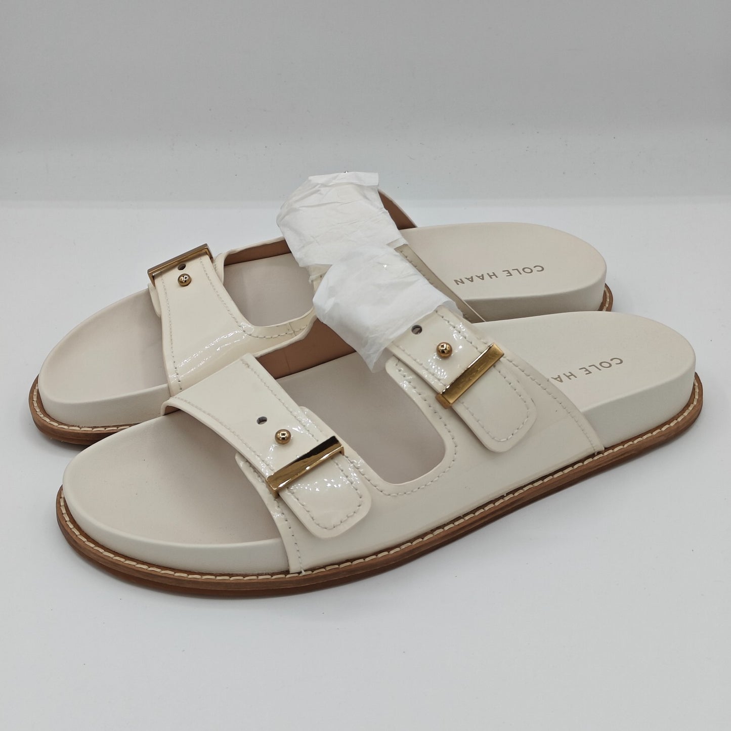 Cole Haan Marisol Women's Adjustable Double Band Patent Leather Sandals (Ivory)