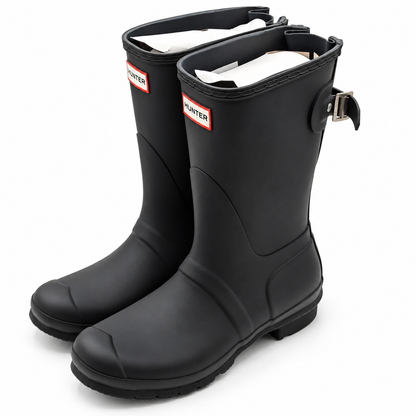 Hunter Original Back Adjustable Short Rain Boots Womens 9 Navy Waterproof Matte