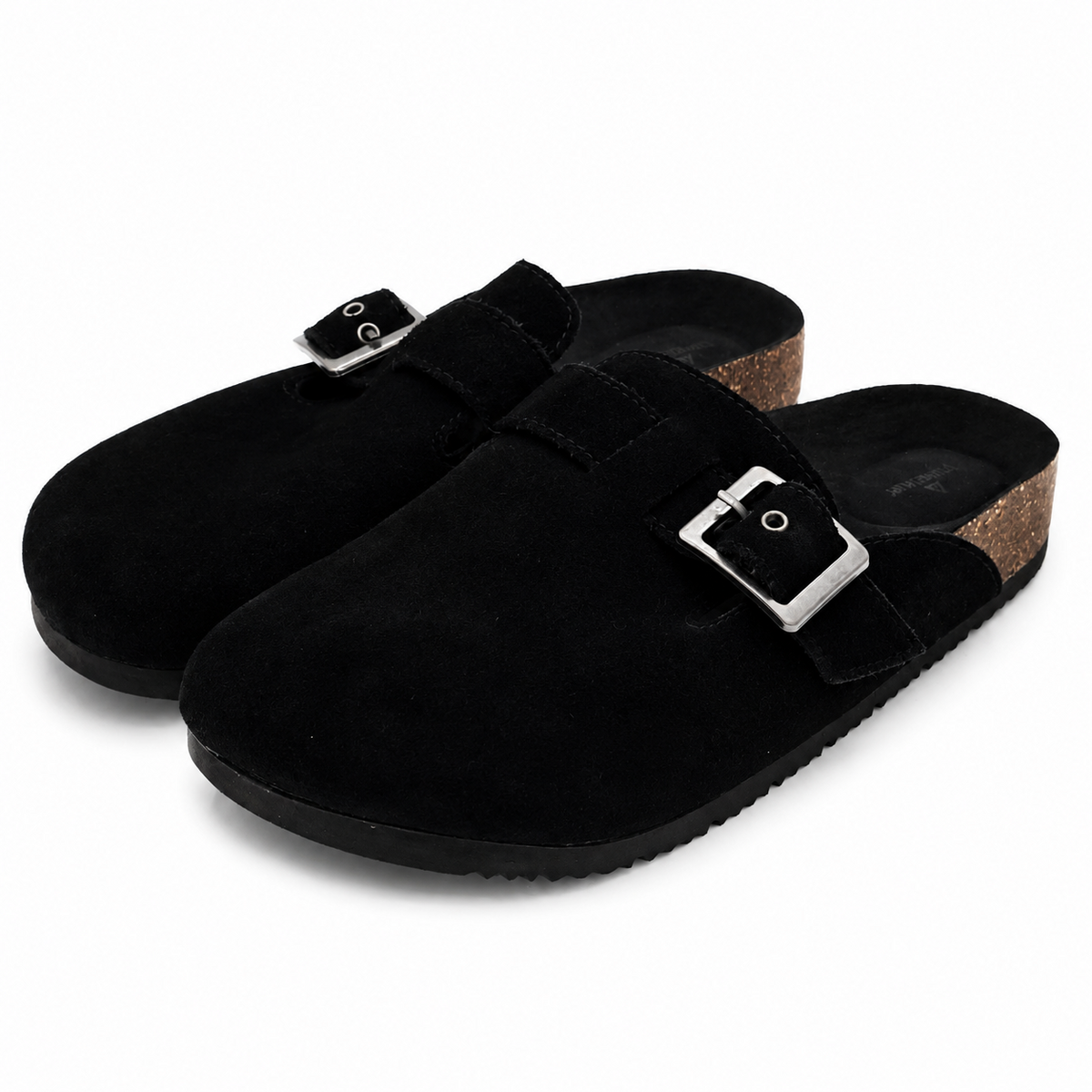 Staheekum Women's Suede Clog Mules Buckle Water Repellent Black/Tan Pick Size