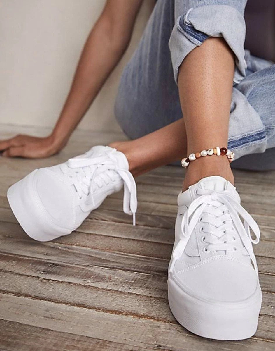Vans Old Skool Platform Sneakers True White VN0A3B3UW00 Women's 6.5 Men's 5