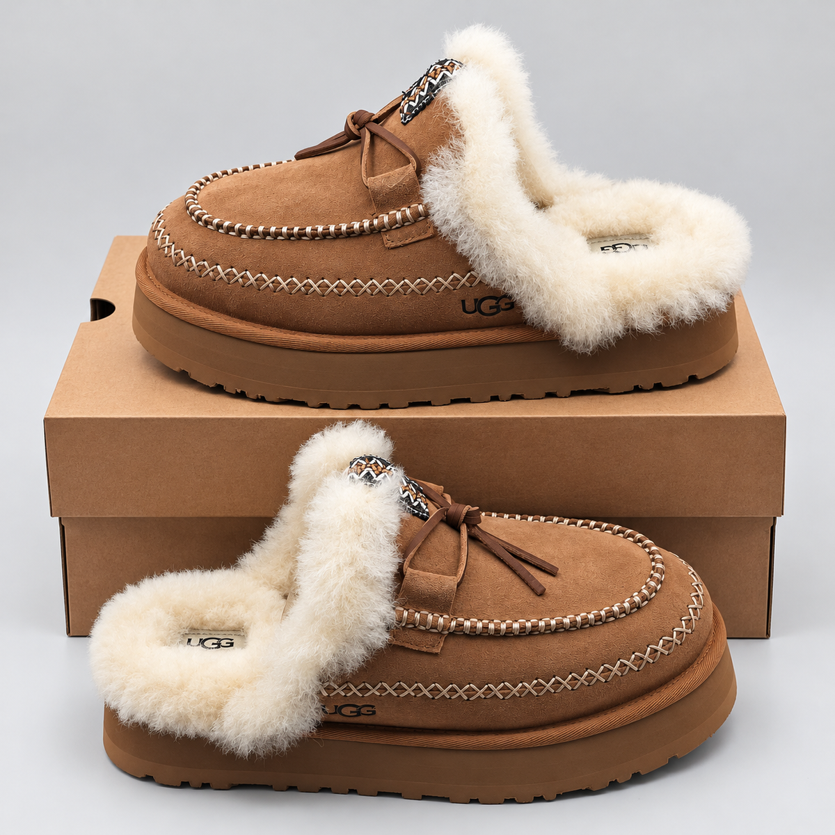 UGG Disquette Alpine Slippers Women US 9 EU 40 Chestnut Suede Platform 1158260