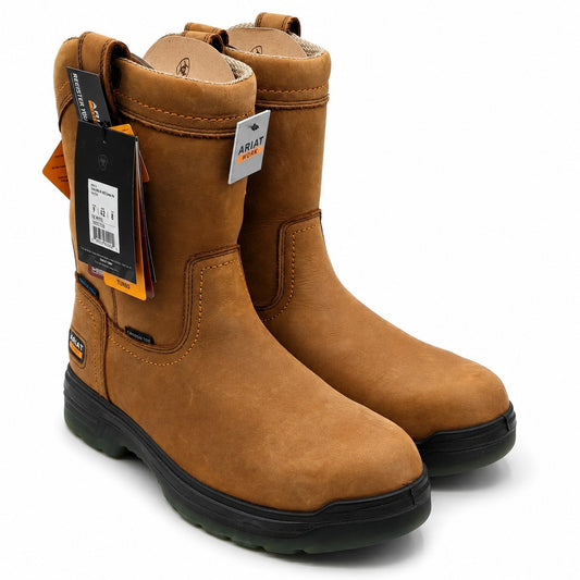 Ariat(R) Turbo Waterproof Carbon Toe Work Boots Men's 9 EE Wide Brown 10027328