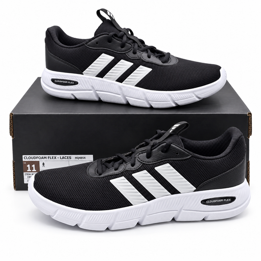 adidas Cloudfoam Flex Laces Mens Wide Black White Walking Shoes HQ4854 Pick Size