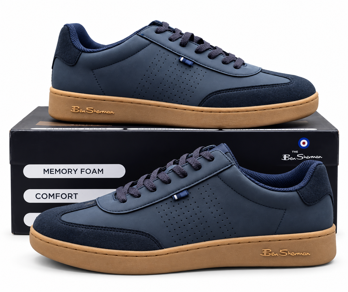 Ben Sherman Watts Mens Navy Blue Low Top Memory Foam Lace Up Sneakers Pick Size