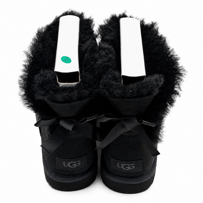 UGG Mini Bailey Bow II Women's 8 Black Sheepskin Suede Ankle Boots 1016501-BLK