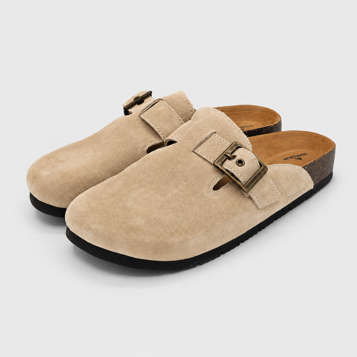 Staheekum Women's Suede Clog Mules Buckle Water Repellent Black/Tan Pick Size