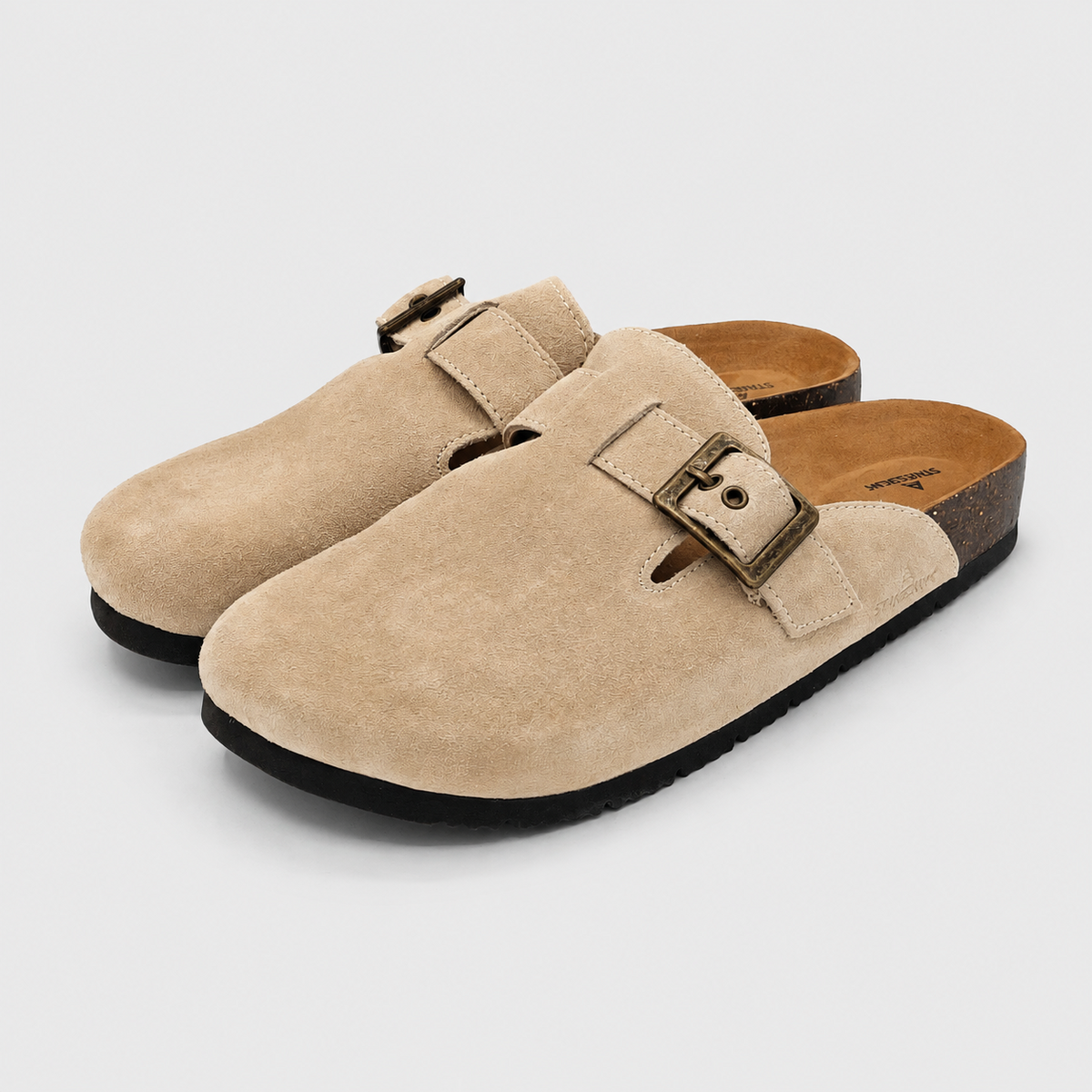 Staheekum Women's Suede Clog Mules Buckle Water Repellent Black/Tan Pick Size