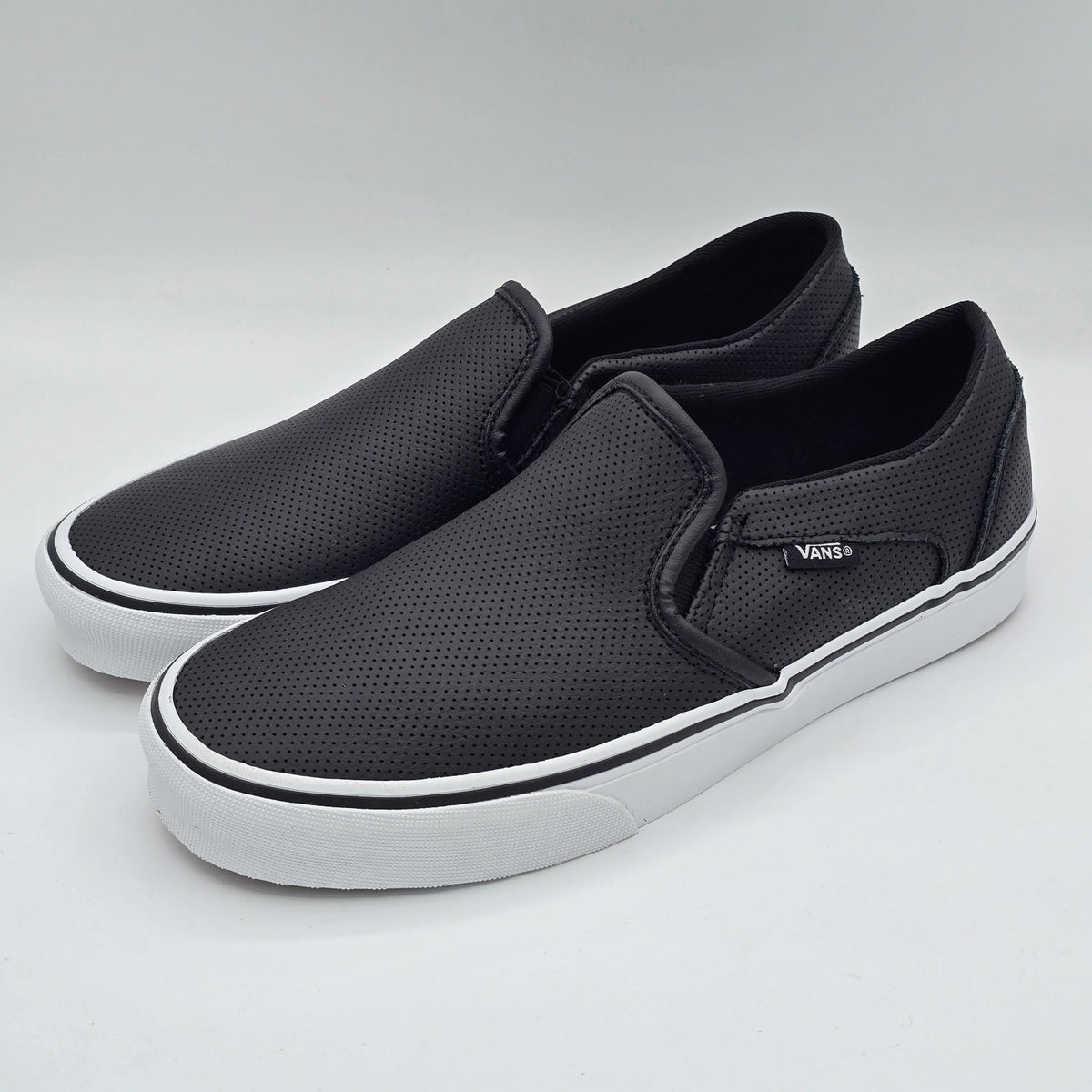 Vans Asher Slip On Shoes Black Perforated Leather VN000VOSDJ6 Women's 9