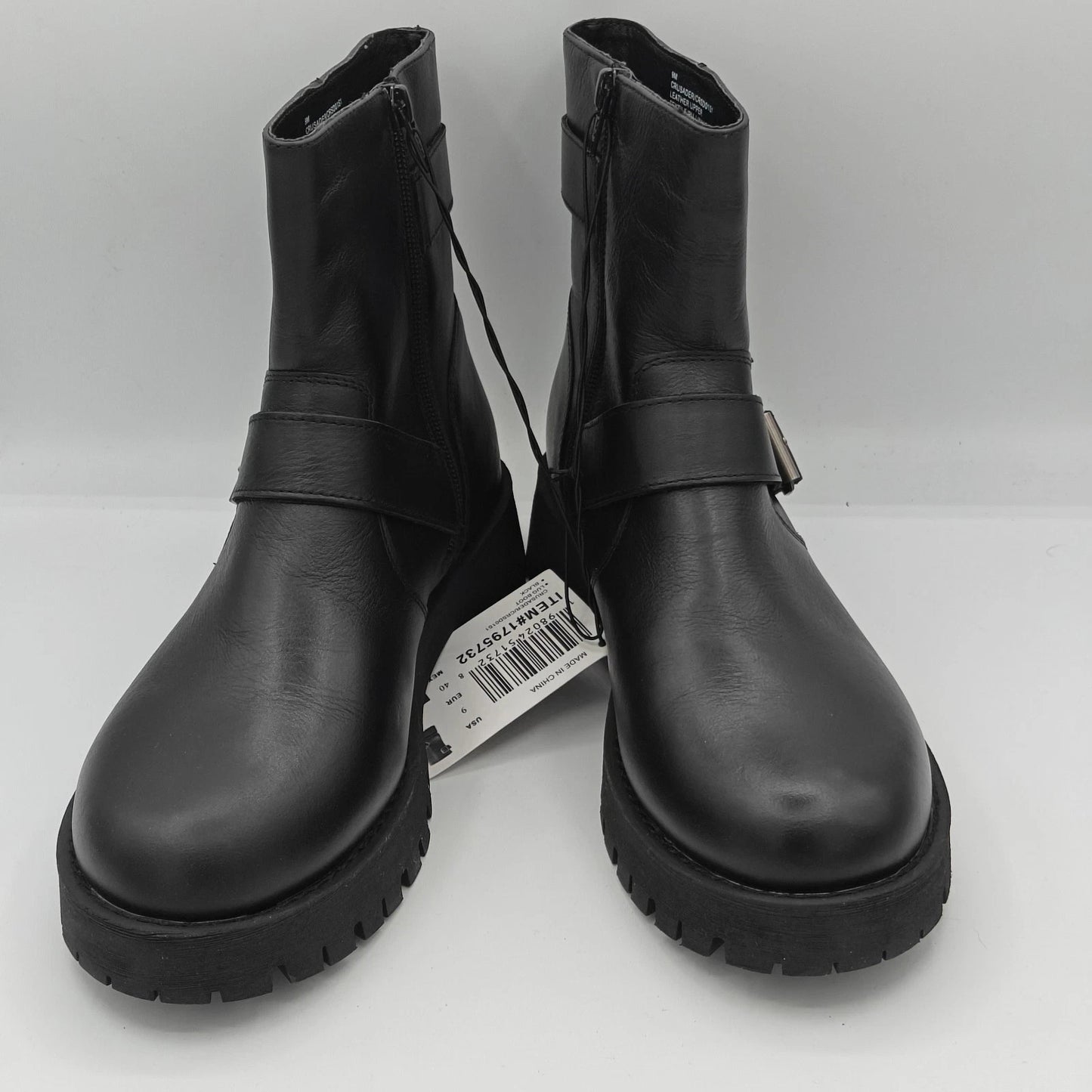 Steve Madden Crusader Leather Combat Boots Women's 7 Black Goth Biker Lug Sole