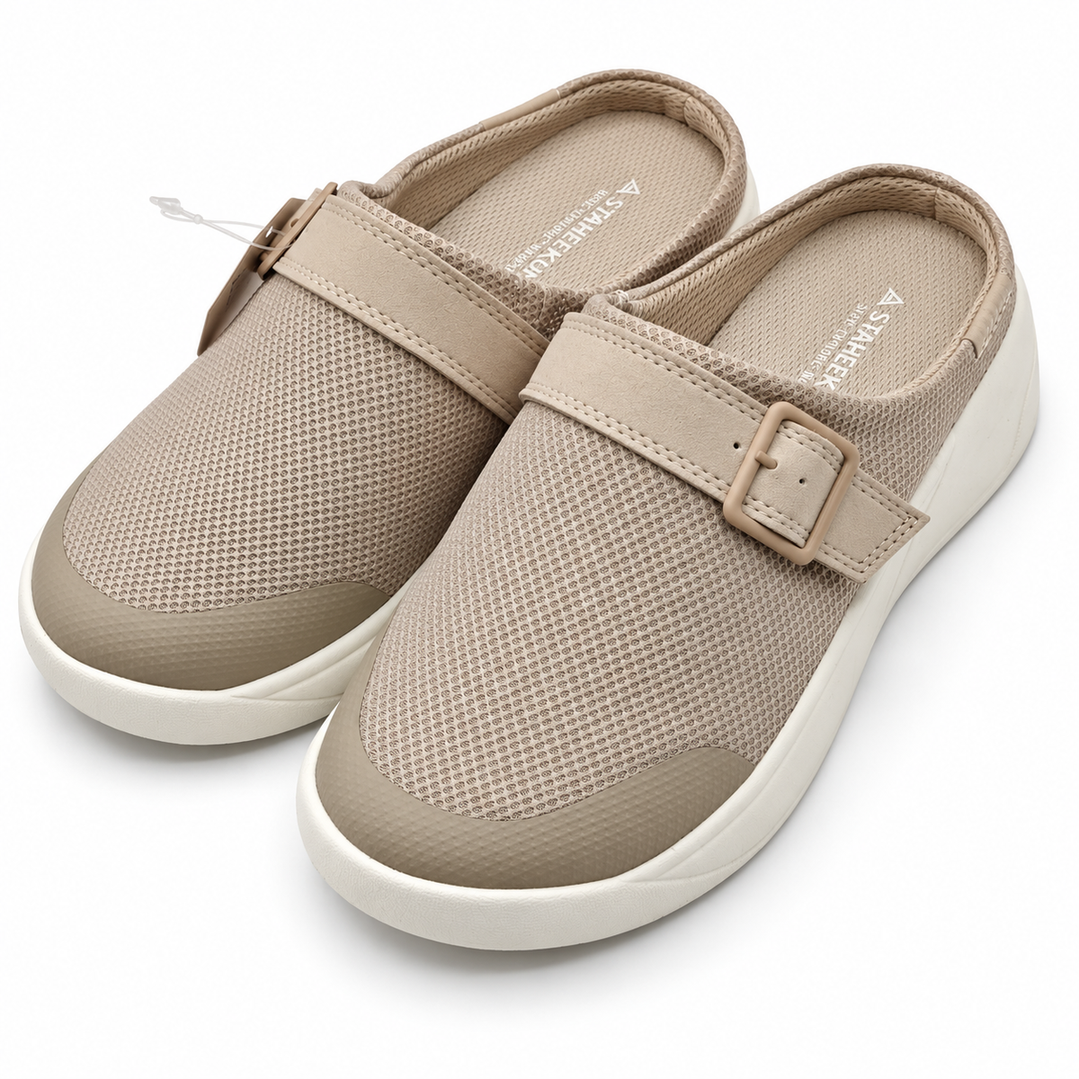 Staheekum Sneaker Clog Womens Taupe Mesh Buckle Slip On Comfort Mules Pick Size
