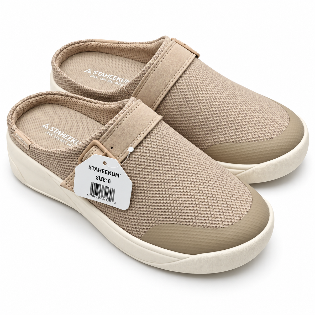 Staheekum Sneaker Clog Womens Taupe Mesh Buckle Slip On Comfort Mules Pick Size