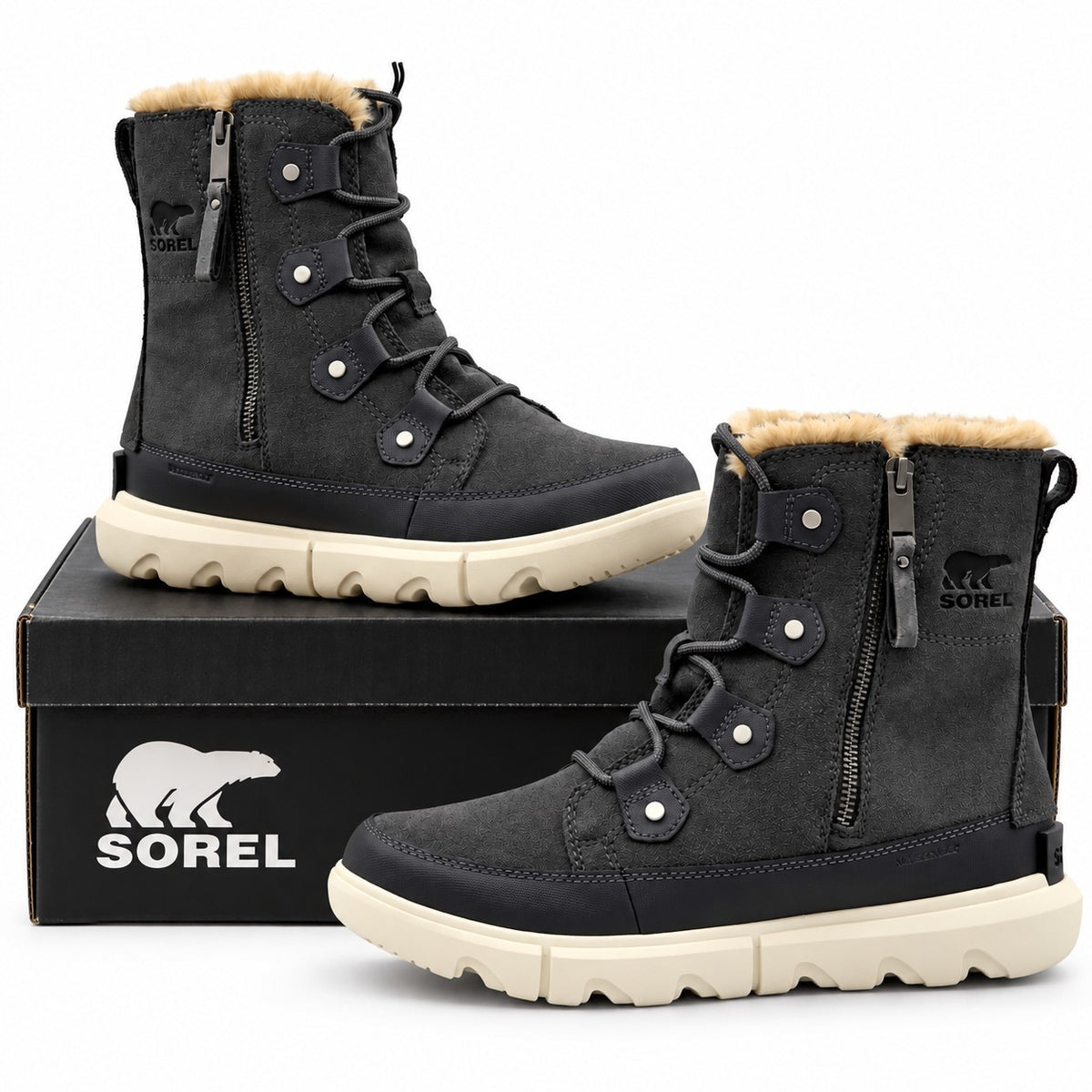Sorel Explorer II Joan Dual Zip Womens 9 Grill Fawn Waterproof Winter Snow Boots