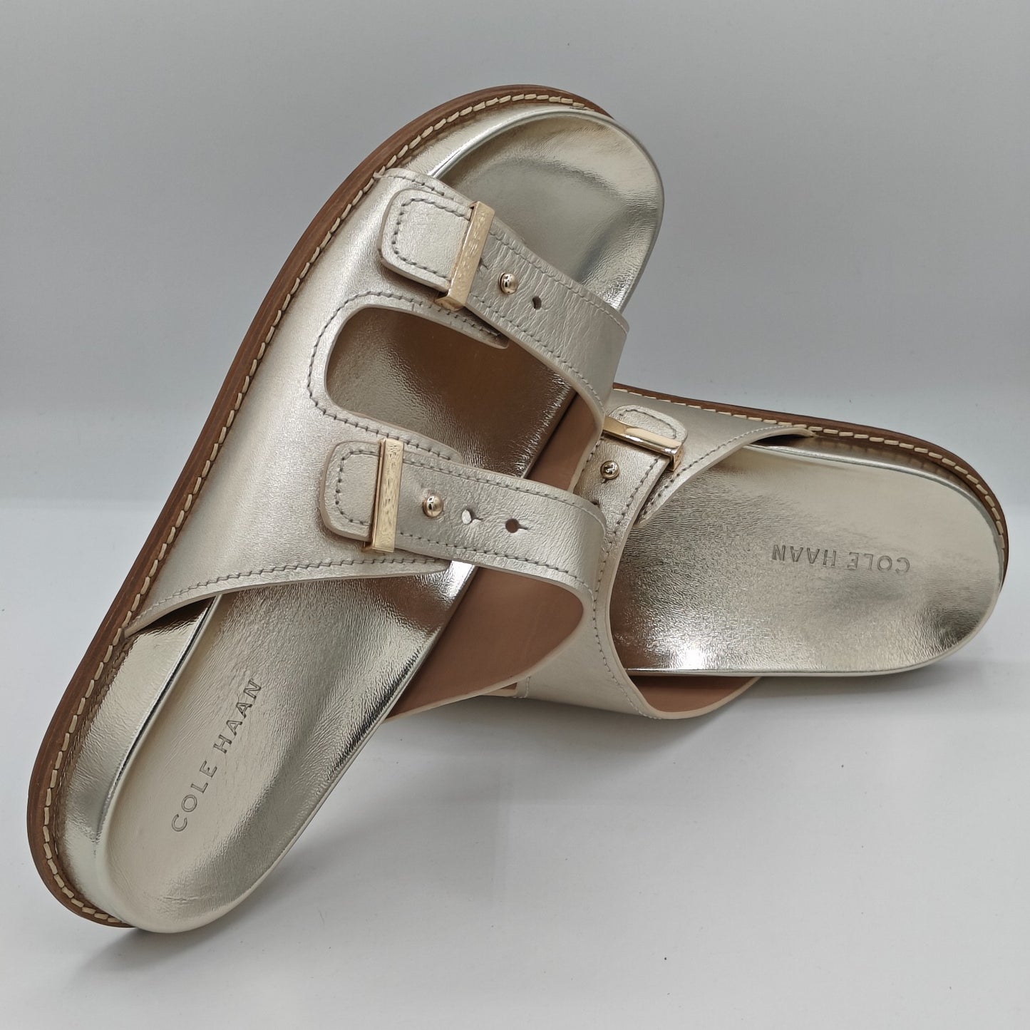 Cole Haan "Marisol" Women's Leather Adjustable Double Banded Sandals - Soft Gold
