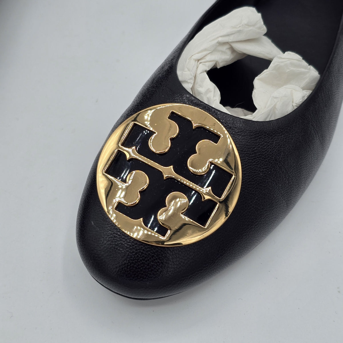 Tory Burch Claire Ballet Flats Women's Leather Black Gold Logo Size 9