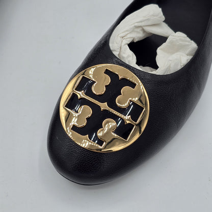 Tory Burch Claire Ballet Flats Women's Leather Black Gold Logo Size 9