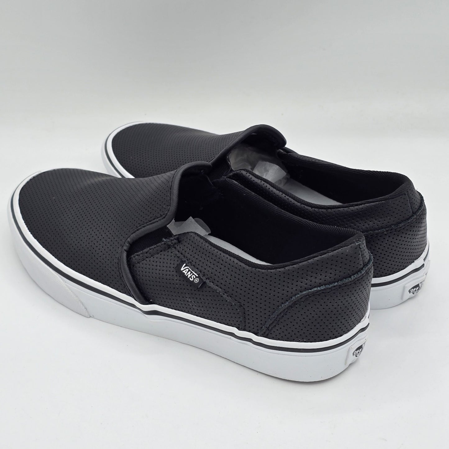 Vans Asher Slip On Shoes Black Perforated Leather VN000VOSDJ6 Women's 9