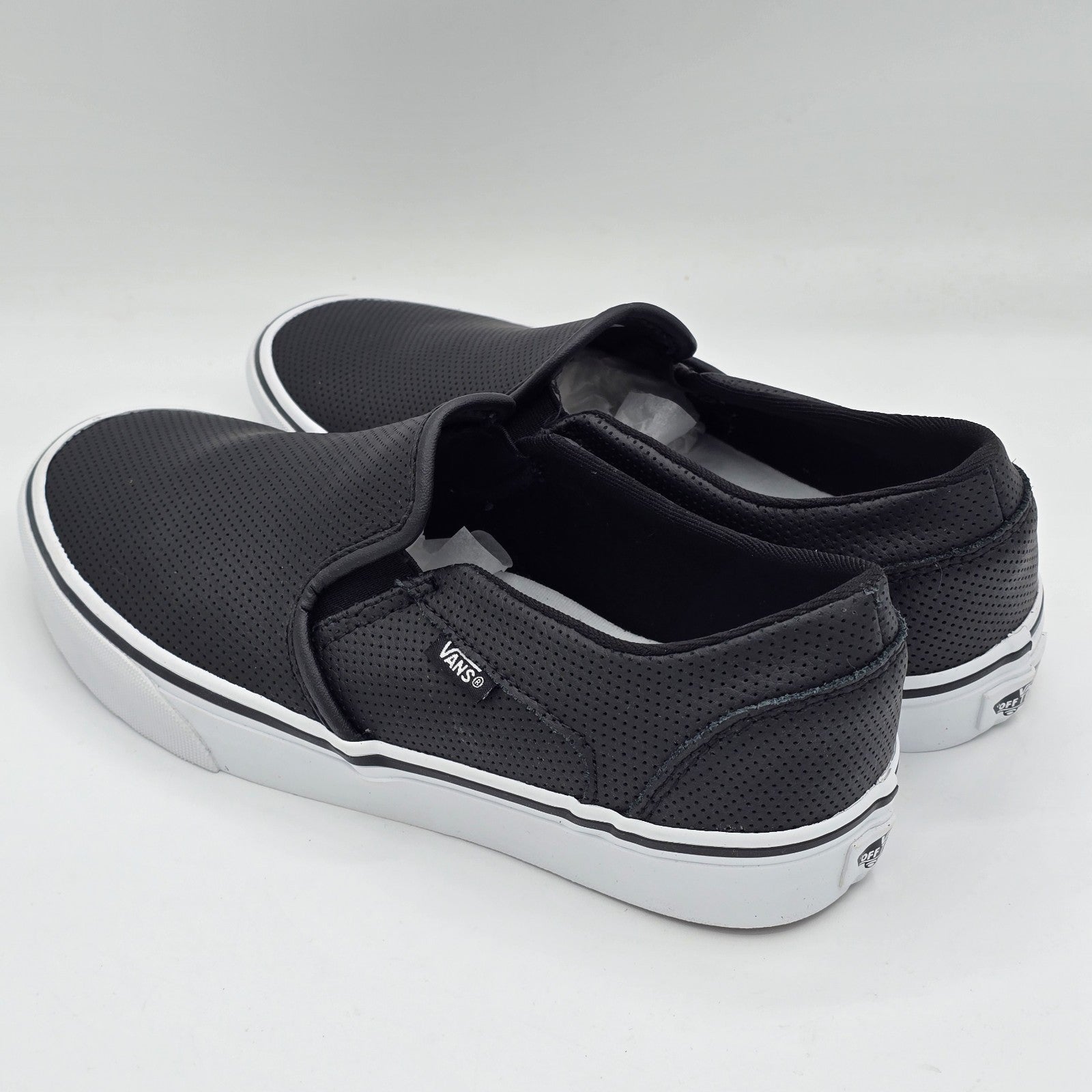 Vans Asher Slip On Shoes Black Perforated Leather VN000VOSDJ6 Women's 9