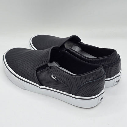 Vans Asher Slip On Shoes Black Perforated Leather VN000VOSDJ6 Women's 9