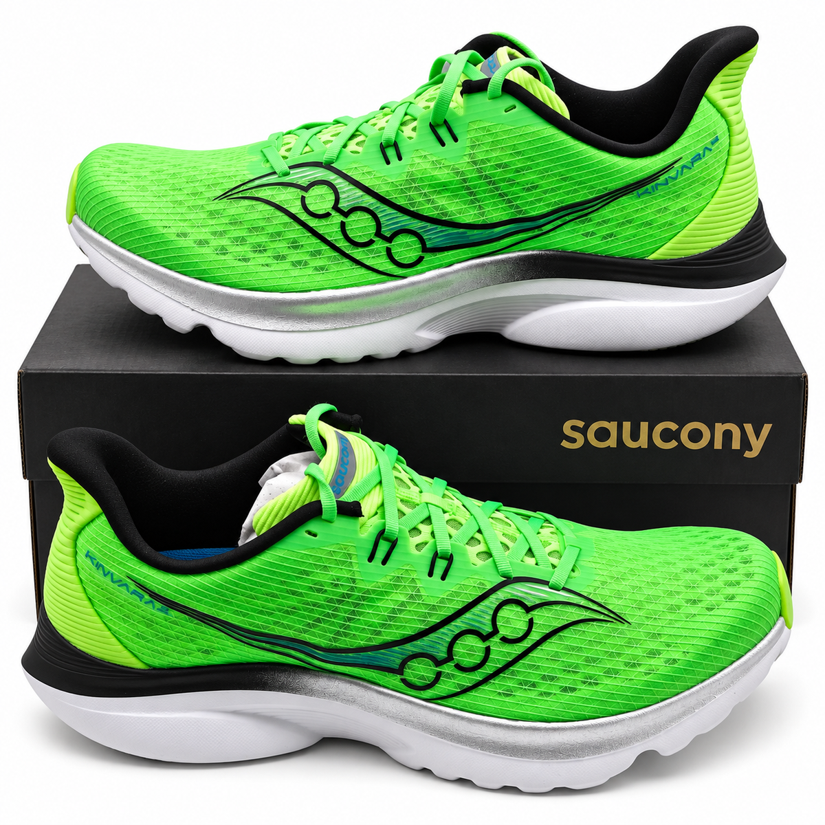 Saucony Kinvara 16 Mens 12 Slime Black PWRRUN Lightweight Running Shoes Sneakers