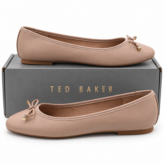 Ted Baker Womens Pink Leather Ballet Flats Bow Almond Toe Slip On Pick Size