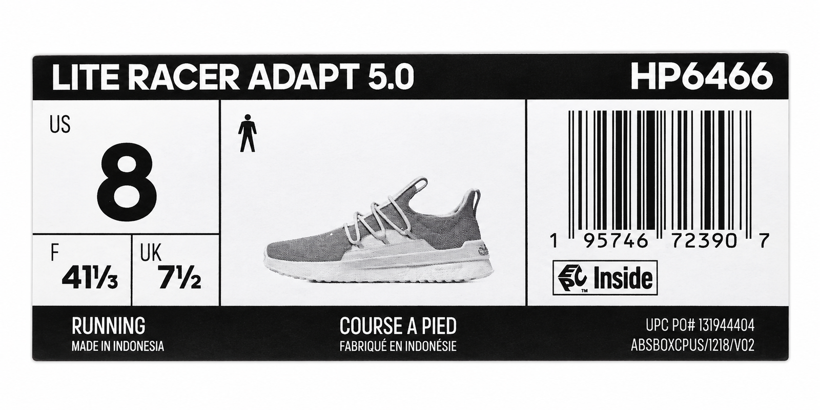 adidas Lite Racer Adapt 5.0 Men's US 8 White Grey Cloudfoam Slip-On Shoes HP6466