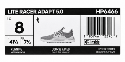 adidas Lite Racer Adapt 5.0 Men's US 8 White Grey Cloudfoam Slip-On Shoes HP6466