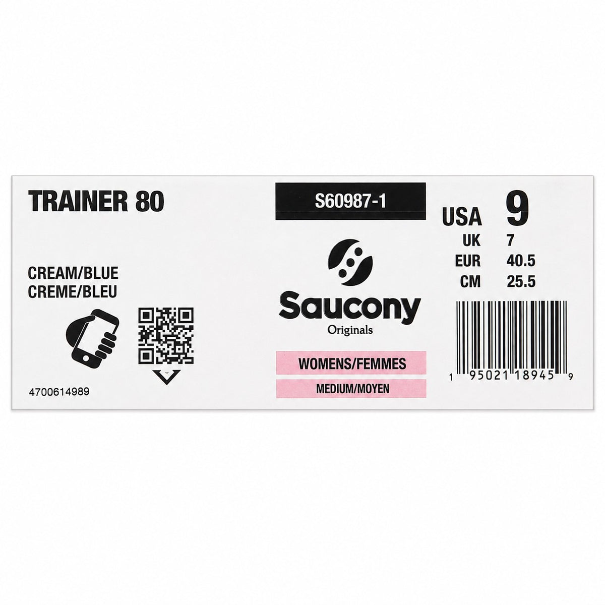 Saucony Trainer 80 S60987-1 Cream Blue Retro Sneakers Women's Size 9.5 Originals
