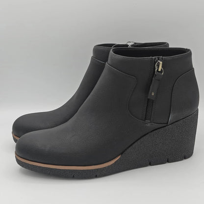 Dr. Scholl's Women's Bianca Wedge Ankle Boots Brown Faux Leather Zip Booties