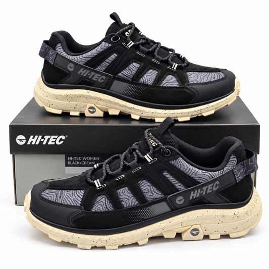 Hi-Tec Women's Hiking Trail Shoes Black Cream Outdoor Walking Sneakers Pick Size