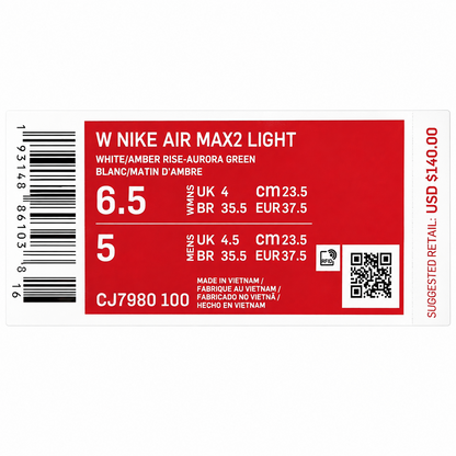 Nike Air Max2 Light Jaguars CJ7980-100 Running Shoes White Amber Rise Women's